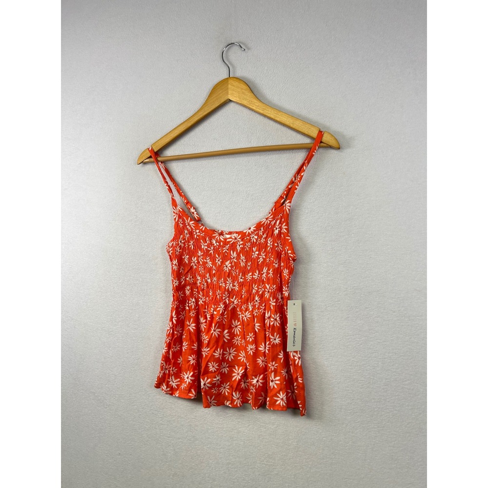 Urban Romantics Smocked Floral Cami Tank Top Orange White Daisy Print Women's‎ S - Picture 9 of 9